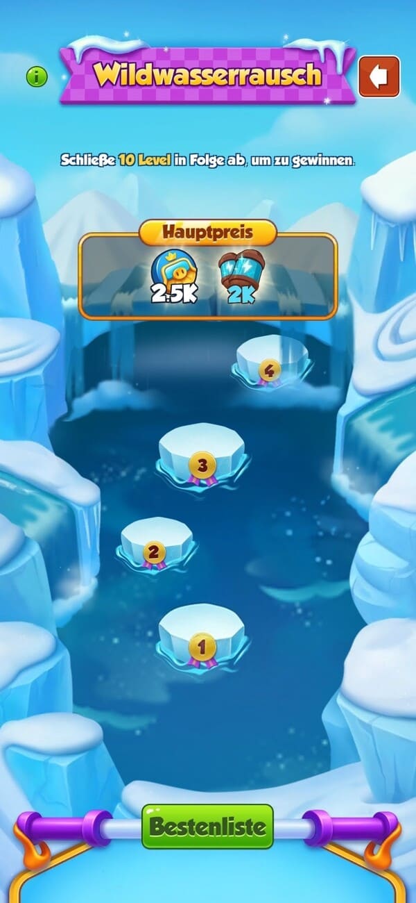 Vorschau auf das Wildwasserrausch Event in Coin Master mit Spins und Juwelen Belohnungen